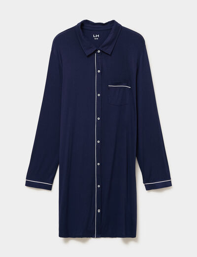 Chemise de nuit liquette boutonn&eacute;e bleu marine femme grande taille