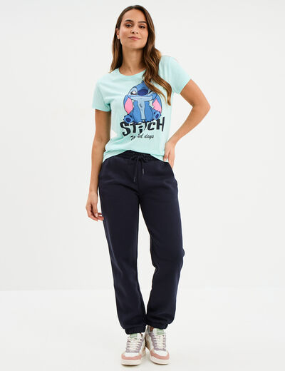 Pantalon jogging droit molleton bleu foncé femme