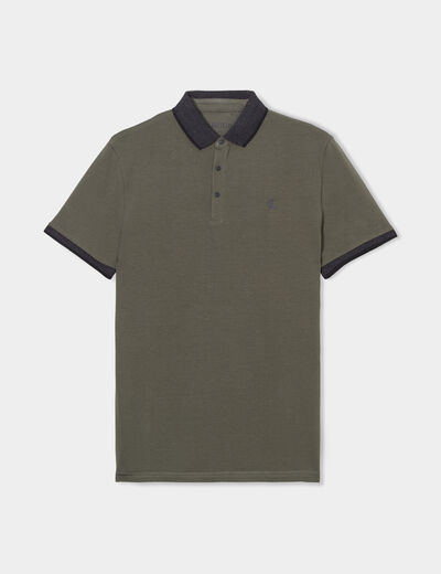 Polo coton ajusté manches courtes vert kaki homme