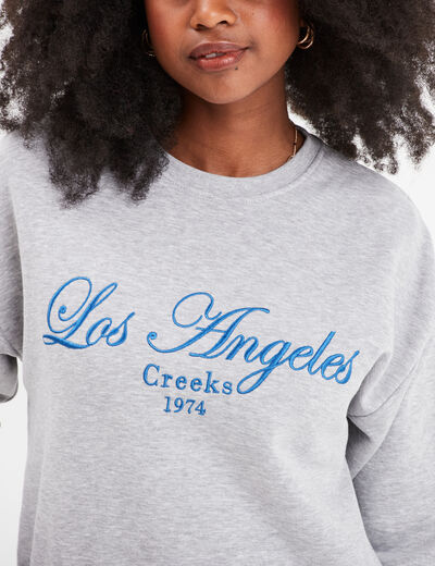 Sweat court col rond Creeks gris clair femme