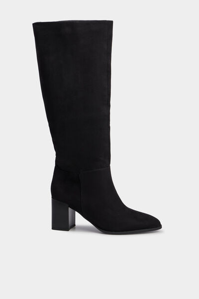 Botte haute talon bloc su&eacute;dine noir femme