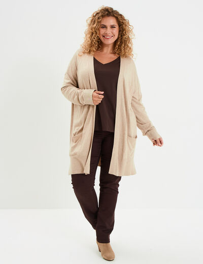 Gilet long avec poches beige femme grande taille
