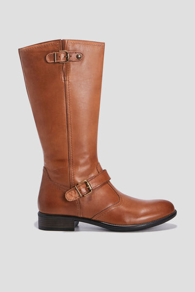 Bottes cavalières zippées en cuir camel fille