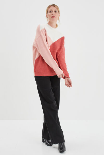 Pull avec col montant rose femme
