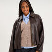 blouson court oversize similicuir zipp&eacute; marron fonc&eacute; femme