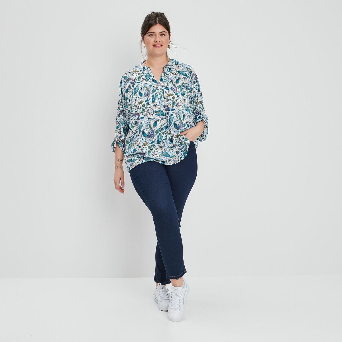 Jeans slim taille haute bleu femme grande taille