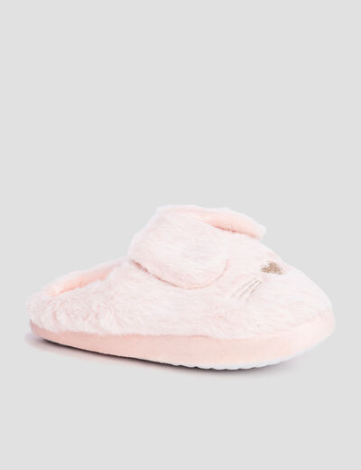 Chaussons mules fausse fourrure rose fille