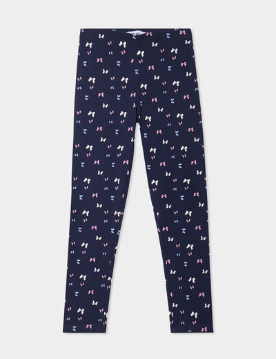 Legging long élastiqué coton bleu marine fille