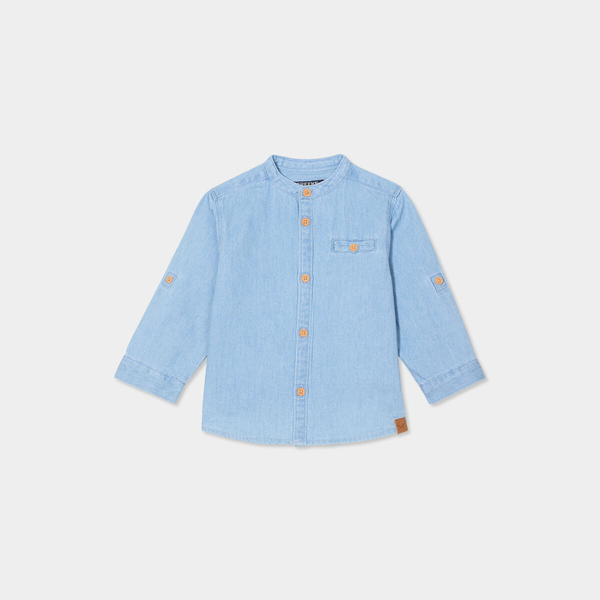 Chemise col mao en jean Creeks denim double stone b&eacute;b&eacute; gar&ccedil;on