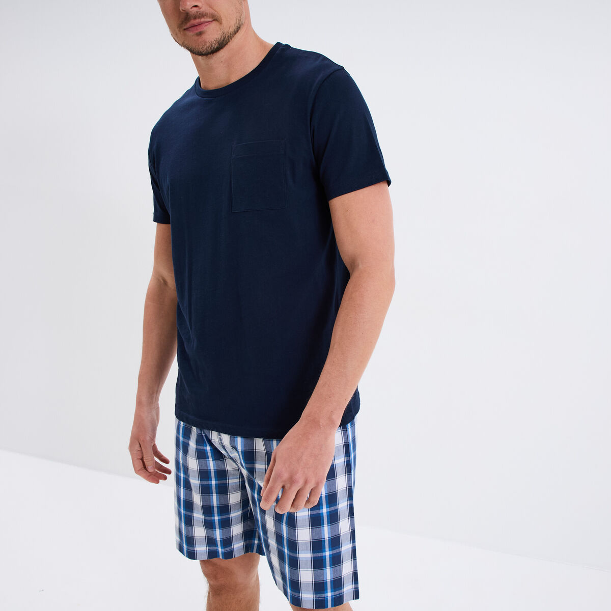Ensemble pyjama short et t-shirt coton bleu marine homme