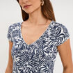 T-shirt col V droit manches courtes ecru femme