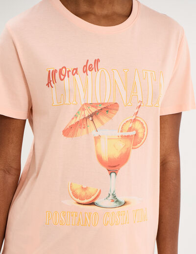 T-shirt droit avec manches courtes coton orange fluo femme