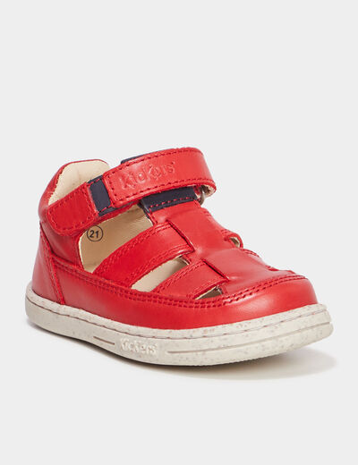 Sandales en cuir Kickers Tractus rouge bébé garçon