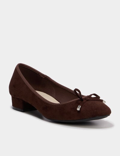 Ballerines su&eacute;dine &agrave; talons carr&eacute;s marron fonc&eacute; femme
