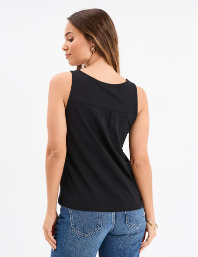 Débardeur sans manches à boutons coton noir femme