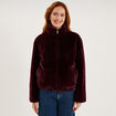Veste fausse fourrure col montant bordeaux femme