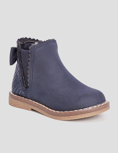 Bottines zippées avec noeud bleu bébé fille