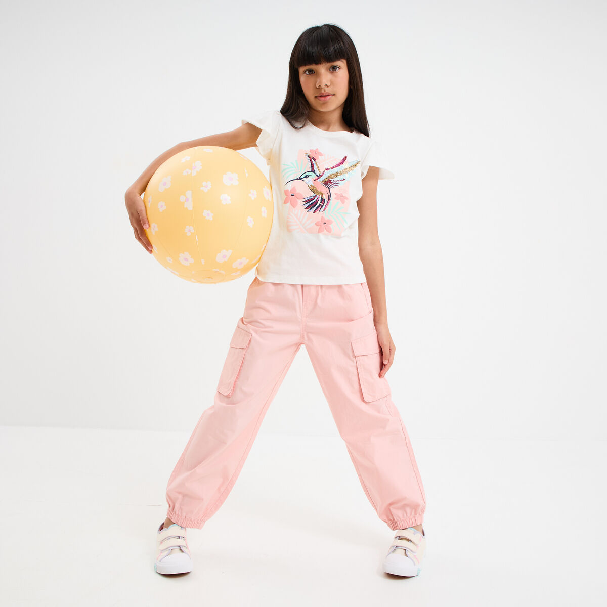 Pantalon parachute battle poches côtés rose pastel fille