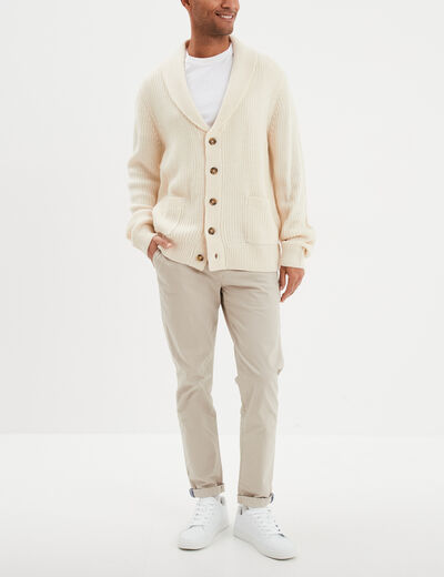 Pantalon chino slim stretch creme homme