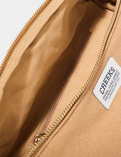 Sac banane bandouli&egrave;re en toile canvas marron cognac femme