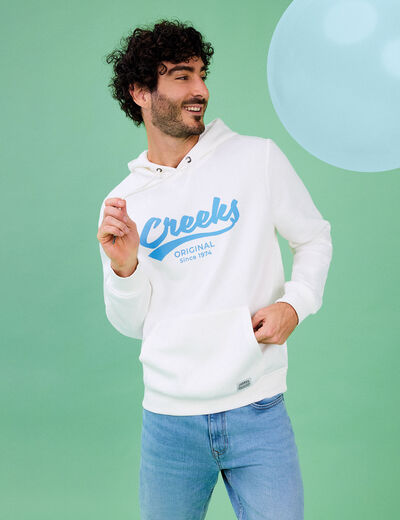 Sweat hoodie à capuche 1 poche blanc homme