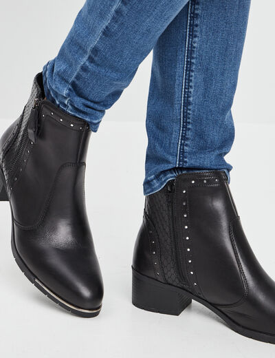 Bottines à talons en cuir noir femme