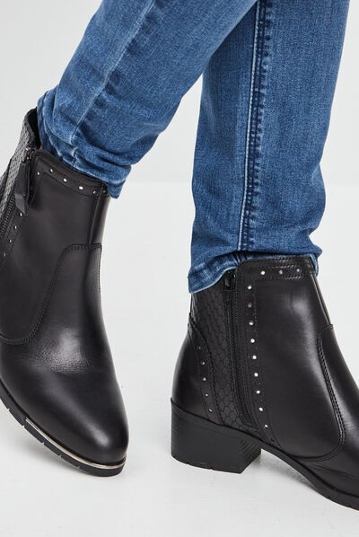 Bottines à talons en cuir noir femme