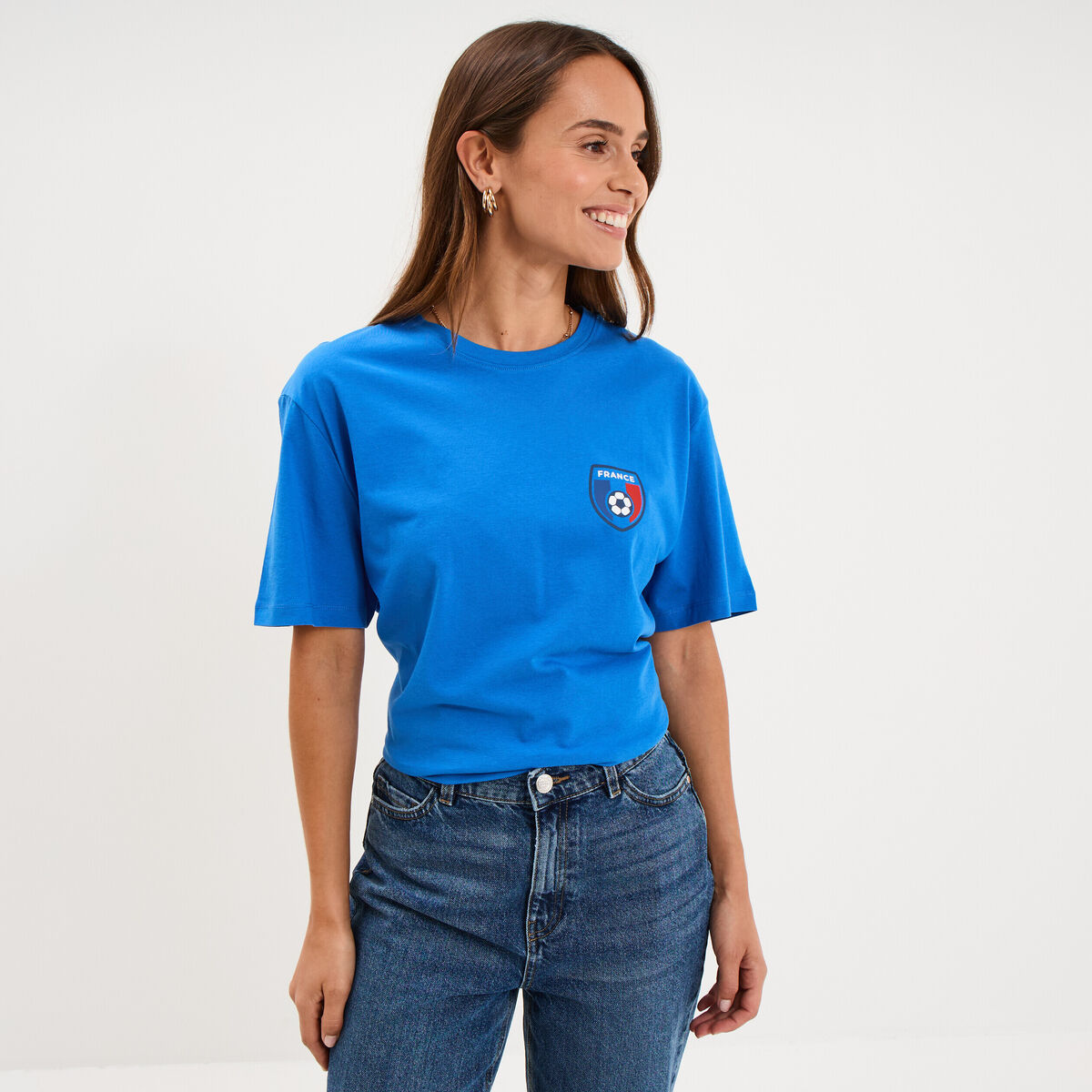 T-shirt maillot de football France coton bleu electrique mixte