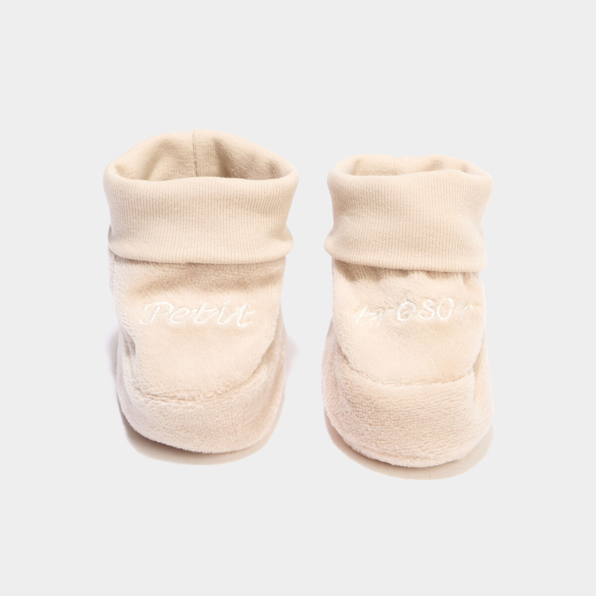 Chaussettes de naissance brod&eacute;es taupe b&eacute;b&eacute;