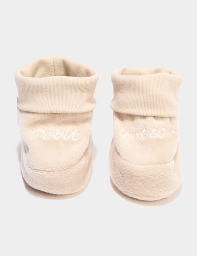 Chaussettes de naissance brod&eacute;es taupe b&eacute;b&eacute;