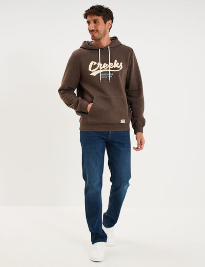 Sweat hoodie 1 poche et capuche marron chocolat homme
