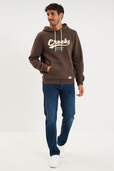 Sweat hoodie 1 poche et capuche marron chocolat homme