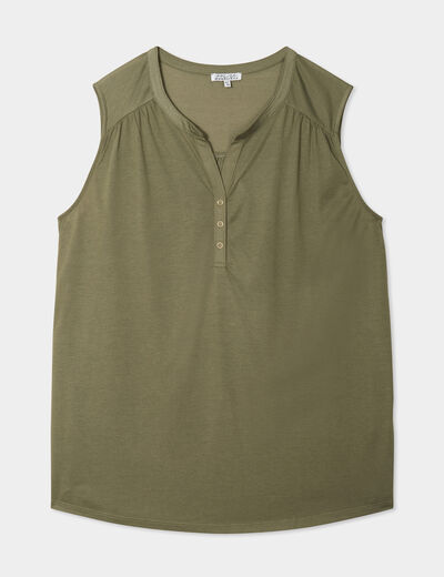 Blouse ajustée col tunisien vert kaki femme grande taille