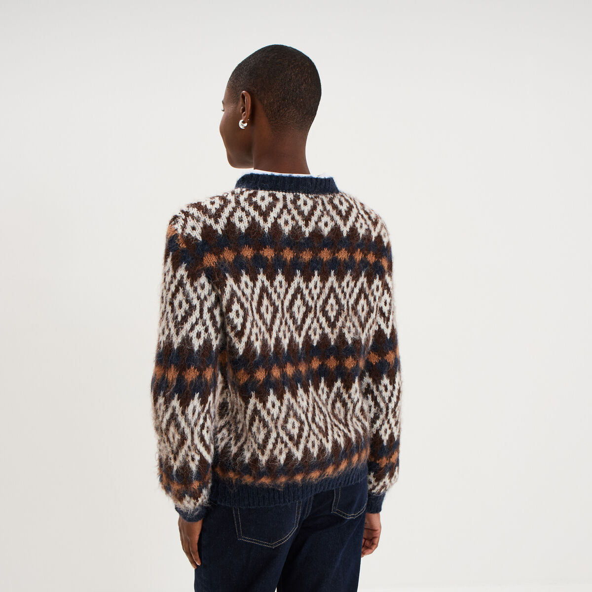 Pull manches longues col rond marron femme