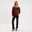 T-shirt sequins et col bardot rouge fonc&eacute; femme