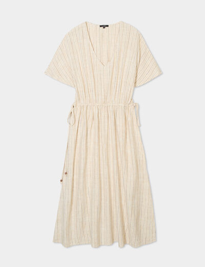 Robe midi cordons taille évasée beige femme