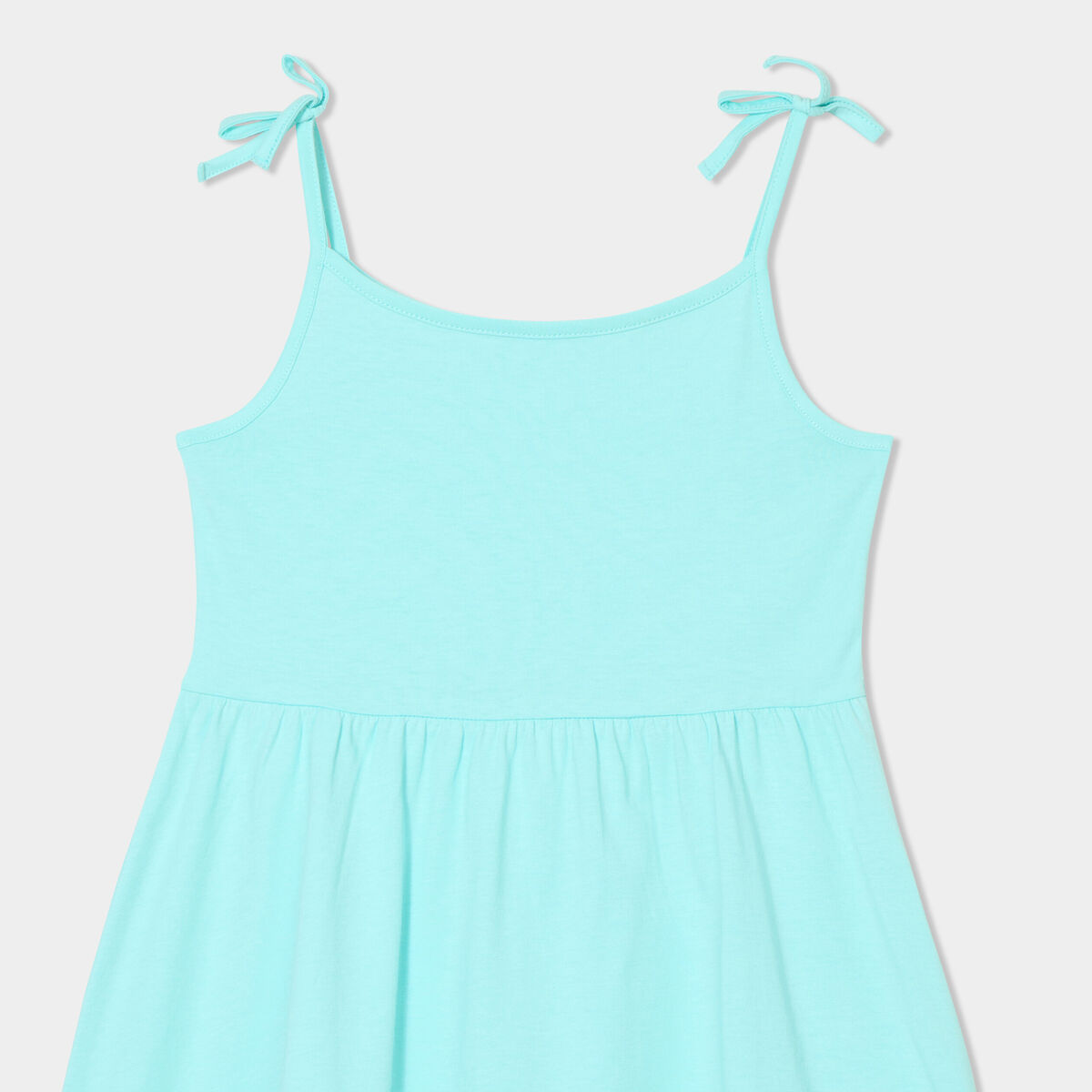 Robe courte bretelles nouées évasée bleu turquoise fille