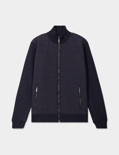 Gilet zippé matelassé col montant bleu foncé homme