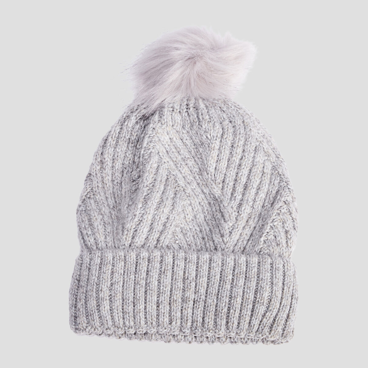 Bonnet à pompon gris clair femme