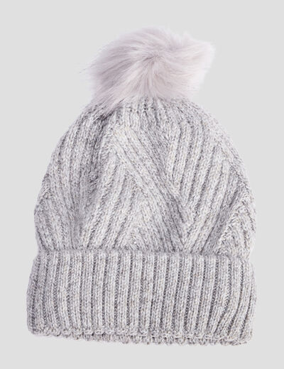 Bonnet à pompon gris clair femme