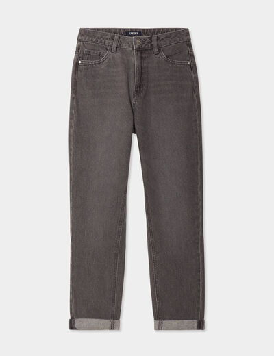 Jeans mom 7/8ème taille haute coton denim gris femme