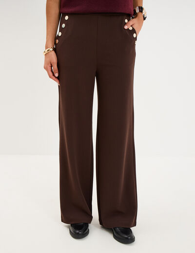 Pantalon &agrave; ponts flare effet cr&ecirc;pe marron fonc&eacute; femme