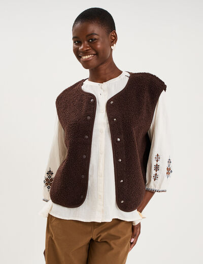 Veste sans manches effet polaire marron fonc&eacute; femme
