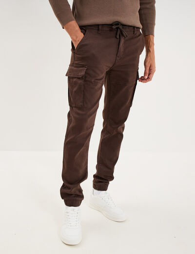 Pantalon cargo slim stretch marron fonc&eacute; homme