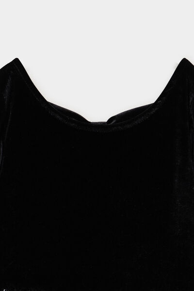 Robe patineuse effet velours et strass noir fille