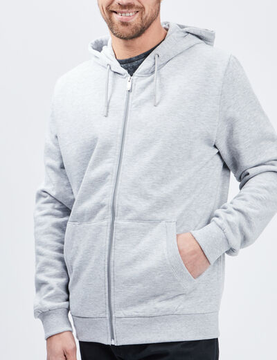 Sweat zippé molleton à capuche gris homme