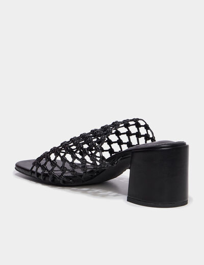 Mules &agrave; talons dessus tress&eacute; noir femme