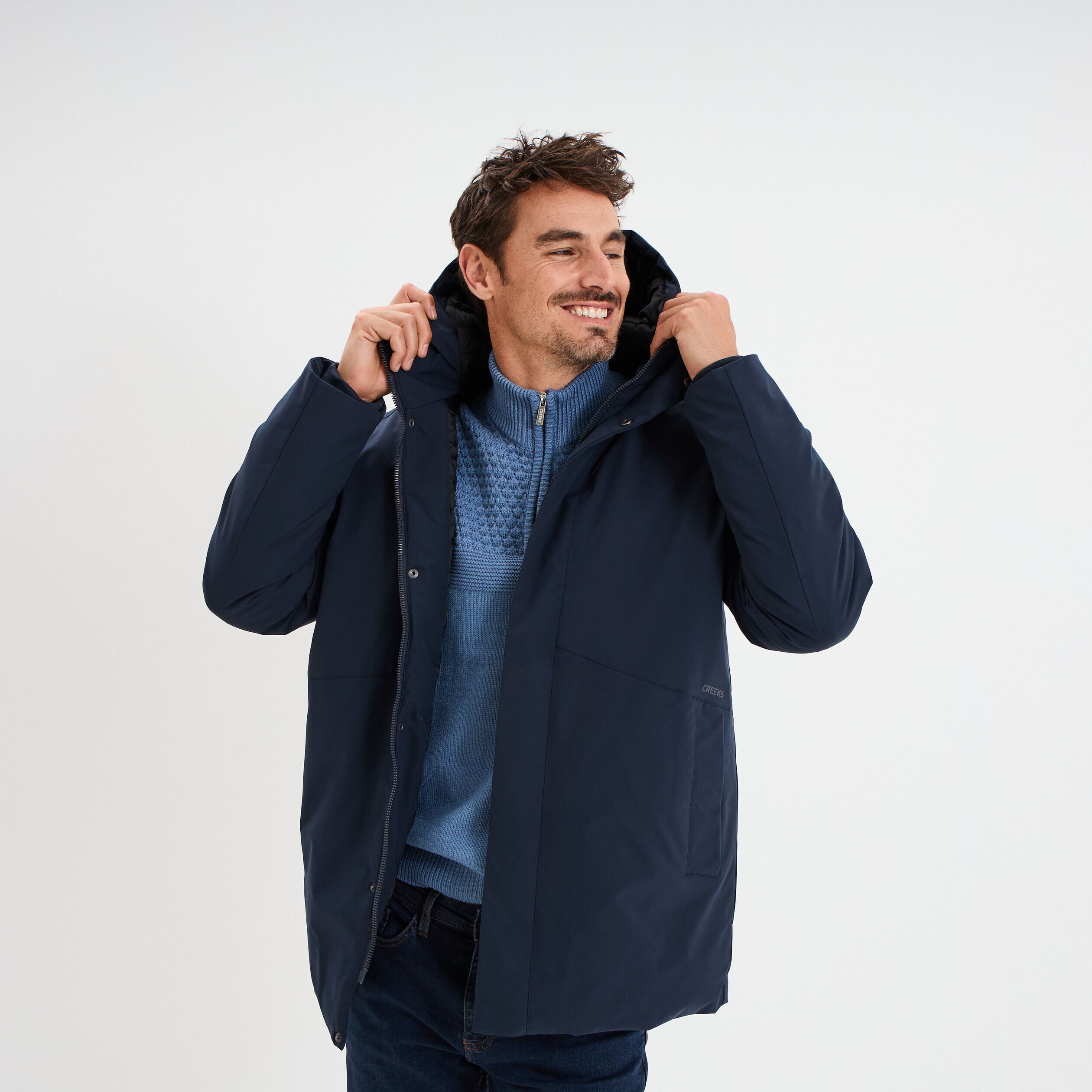 Parka mi-longue à capuche bleu marine homme CREEKS