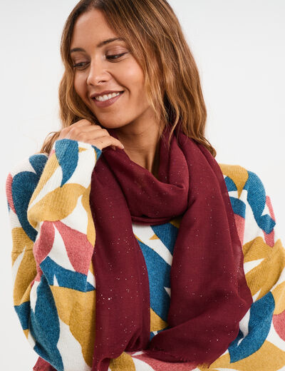 Foulard bords à franges fines prune femme