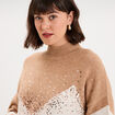 Pull col montant &agrave; sequins oversize beige femme
